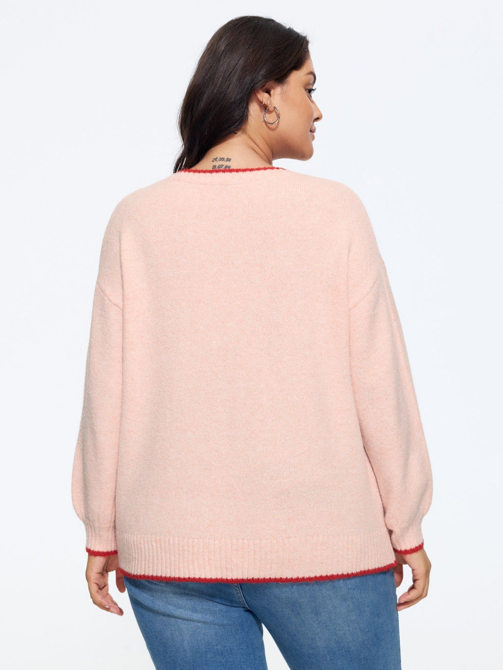 Strawberry Jacquard Contrast Trim Pullover