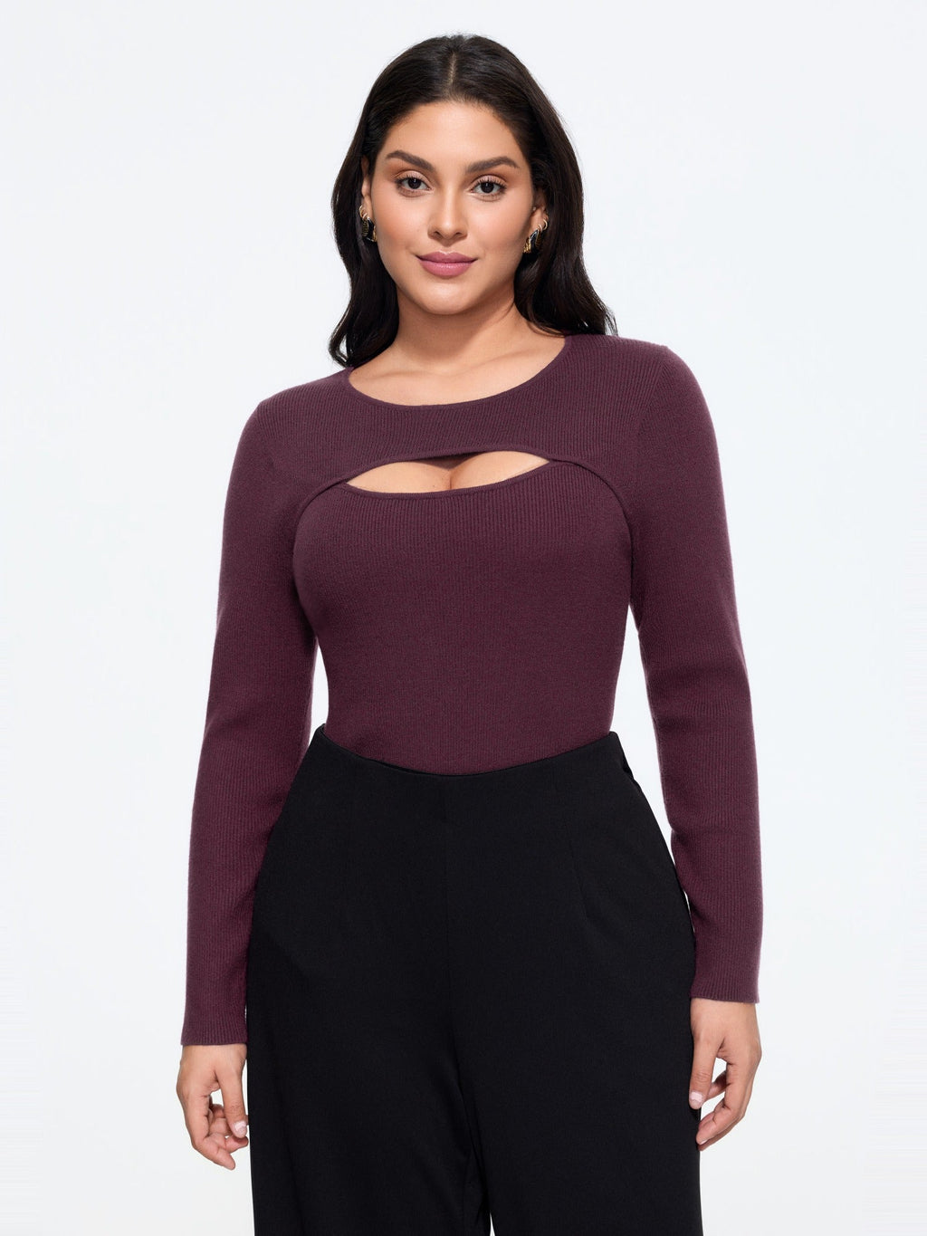 Round Neck Chest Cut Out Fitted Pullover