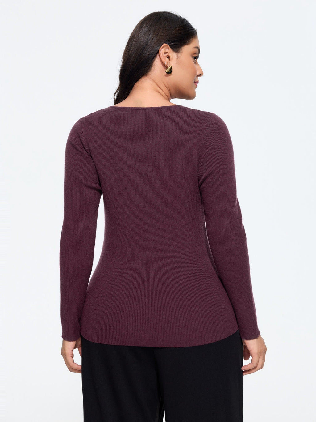 Round Neck Chest Cut Out Fitted Pullover