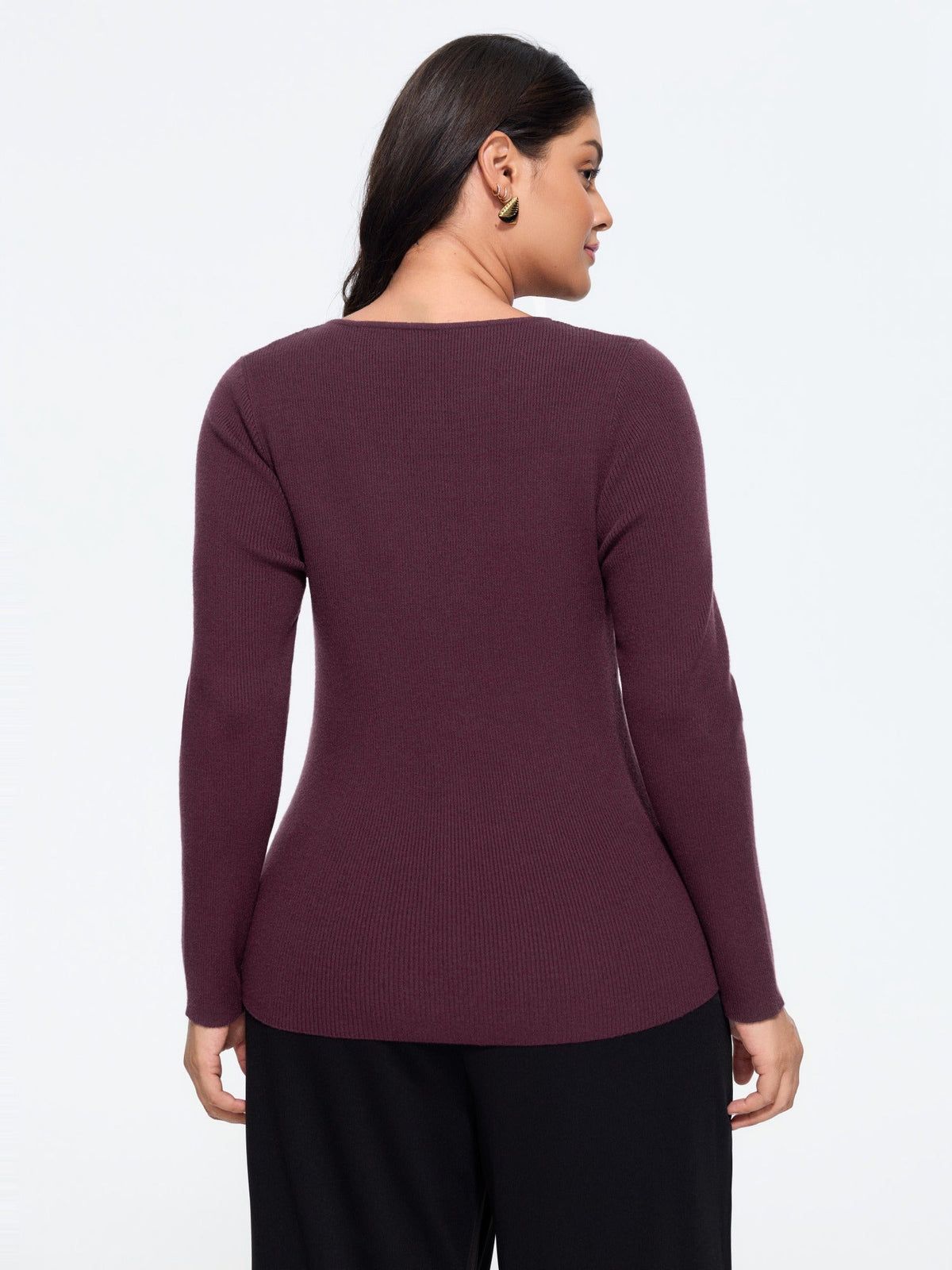 Round Neck Chest Cut Out Fitted Pullover