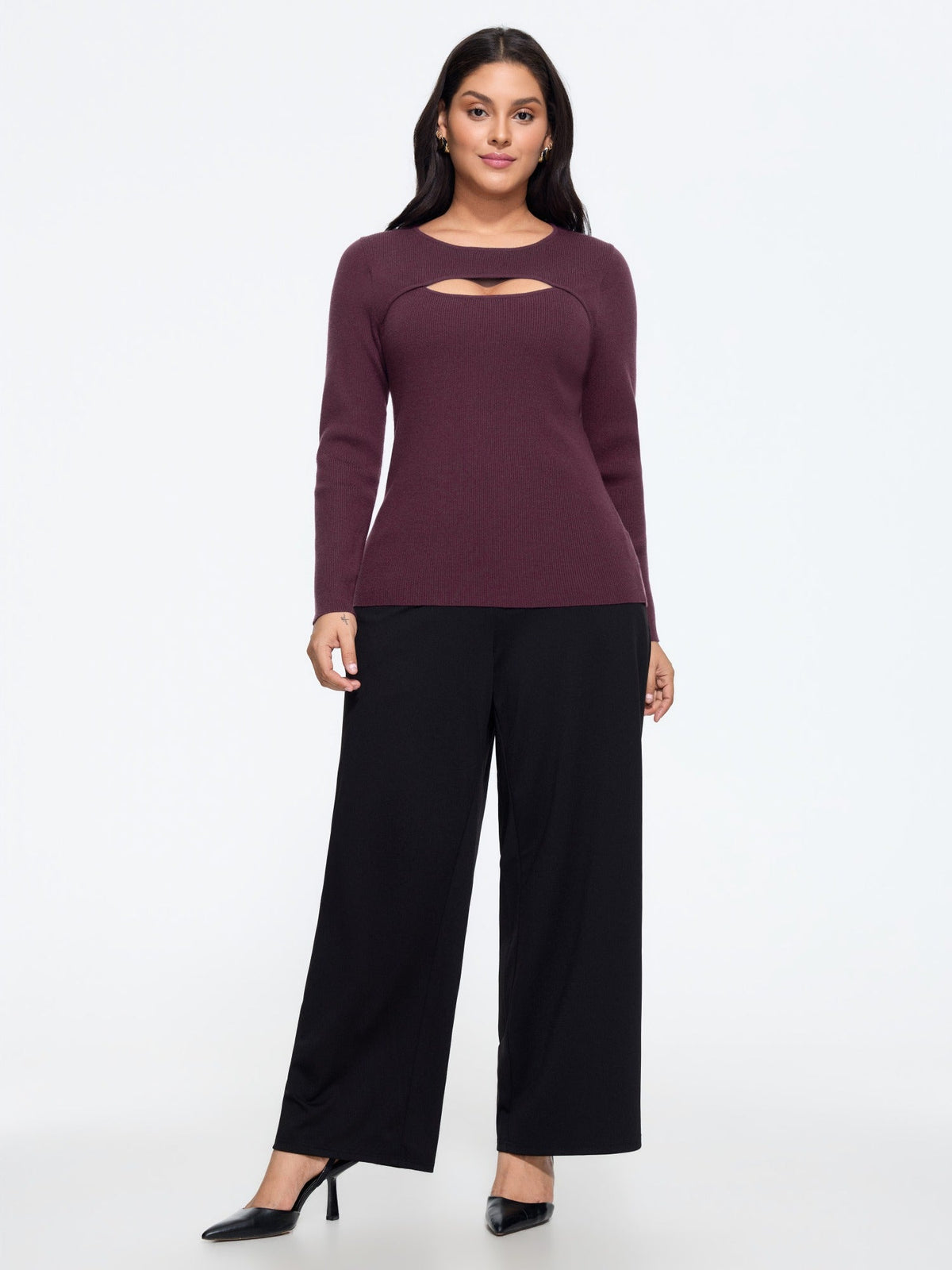Round Neck Chest Cut Out Fitted Pullover