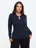 Polo Collar Keyhole Button Pullover
