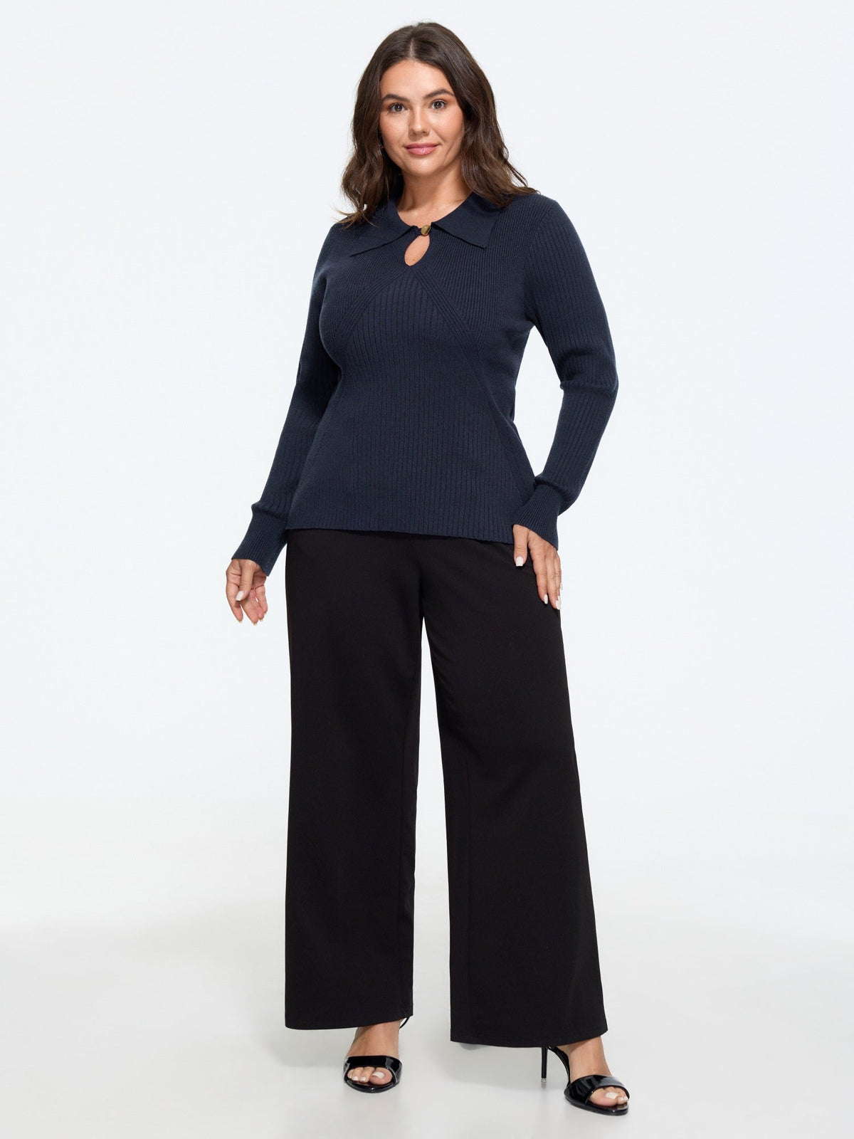 Polo Collar Keyhole Button Pullover