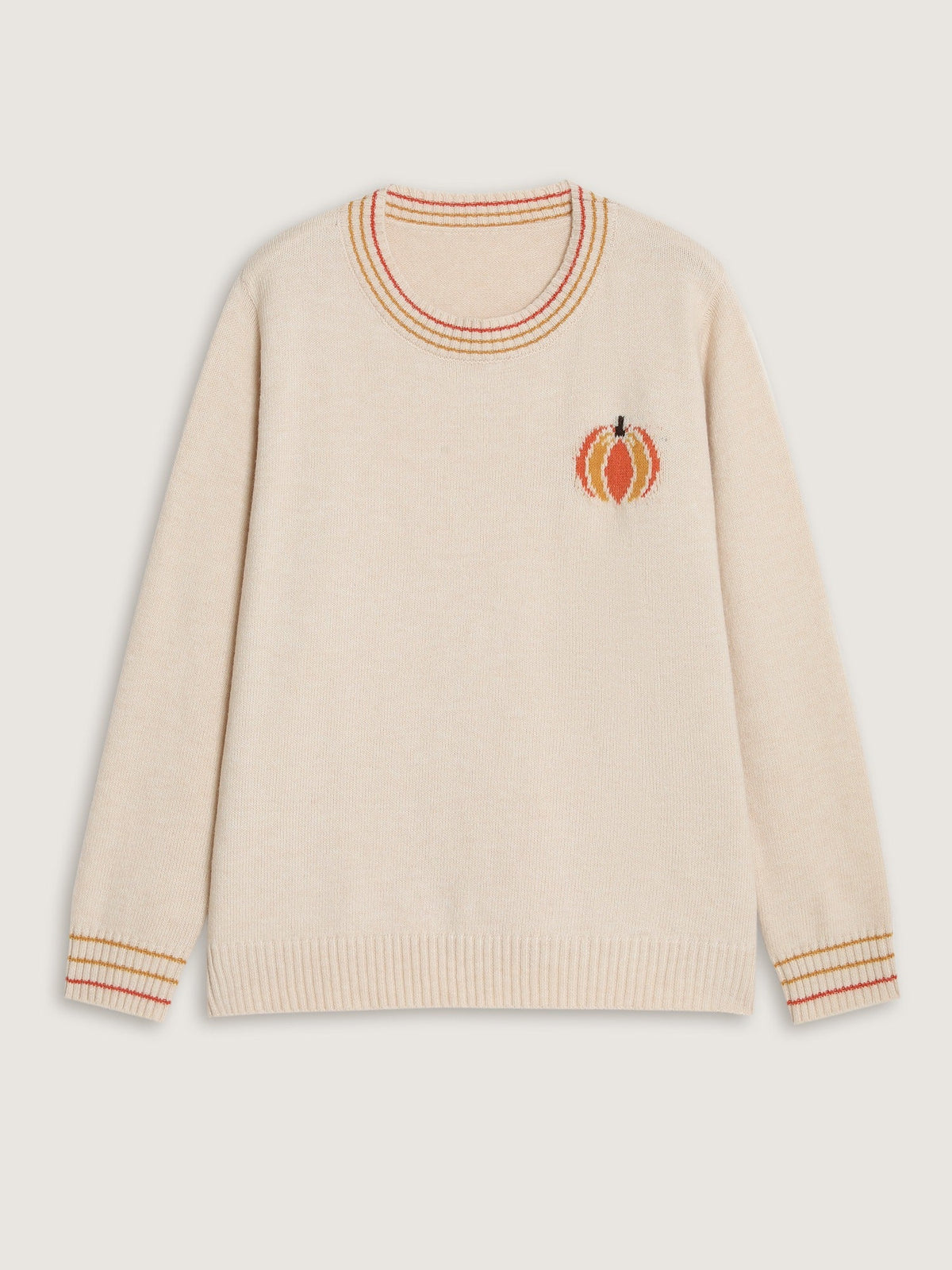 Pumpkin Jacquard Pattern Crew Neck Pullover