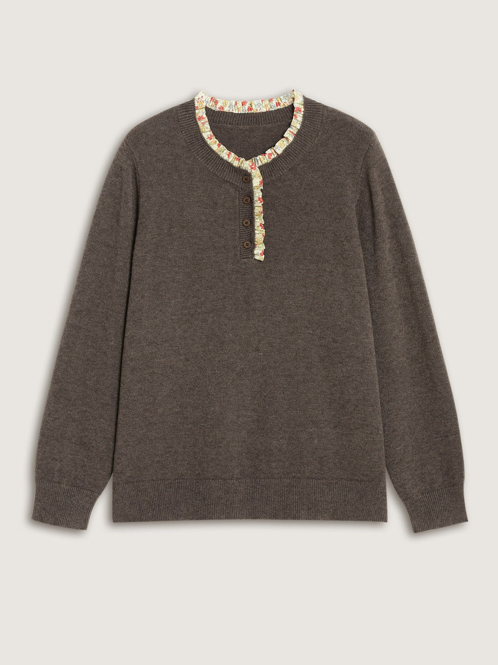 Supersoft Floral Ruffle Trim Half Button Pullover