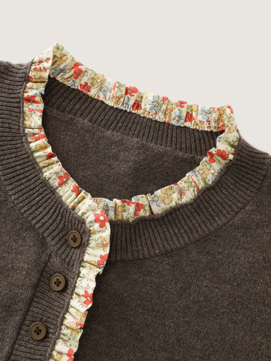 Supersoft Floral Ruffle Trim Half Button Pullover
