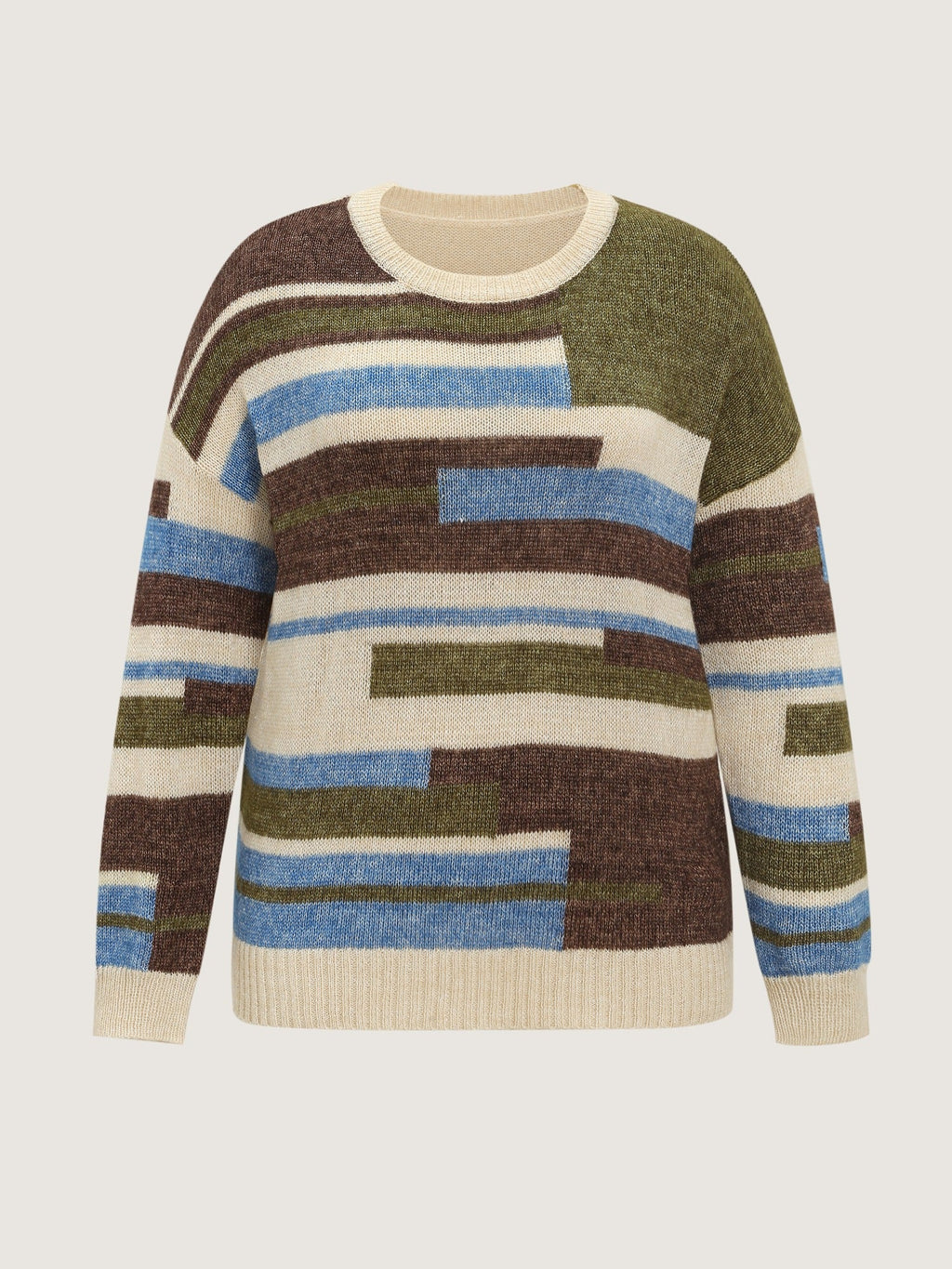 Crew Neck Colorblock Drop Shoulder Pullover