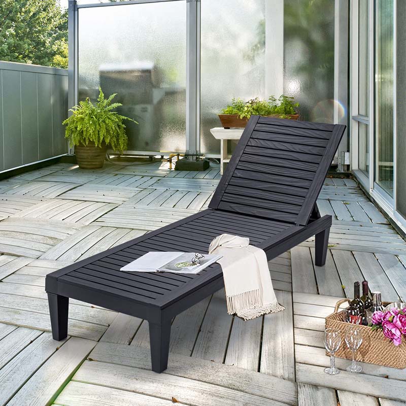 Outdoor Chaise Lounge Chair Patio Recliner Adjustable With 5 Positions Wood Texture Design Waterproof Easy To Assemble - Comfortable And Ergonomic Design