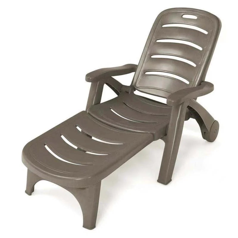 Rolling Folding Plastic Pool Lounge Chair With Armrests 5 Position Outdoor Sun Lounger Patio Deck Chair Beach Chair - Comfortable And Ergonomic Design