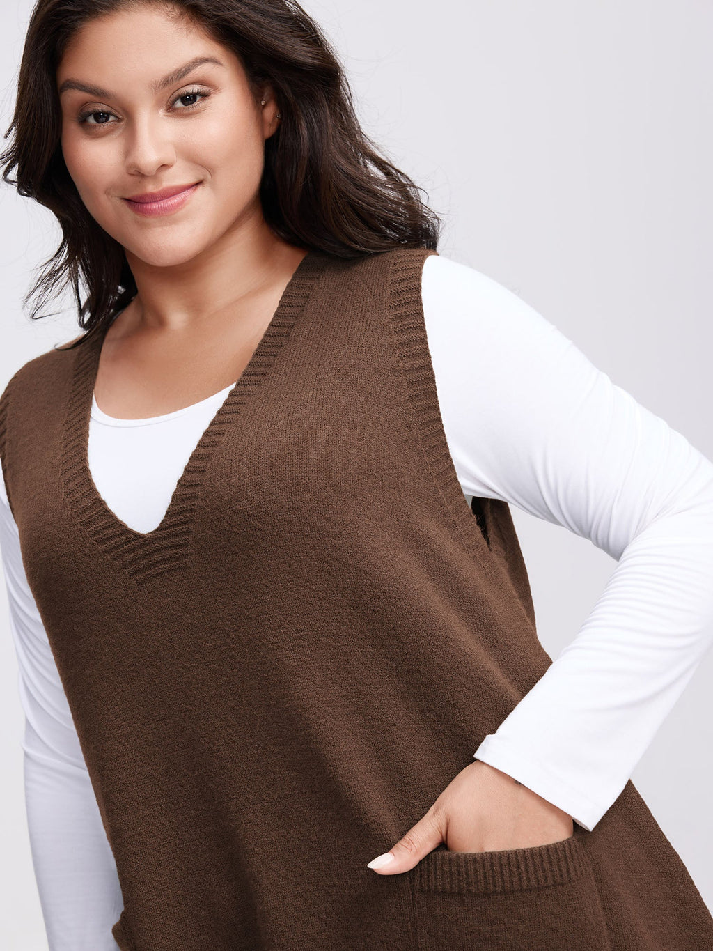 A-Line Pockets V-Neck Pullover