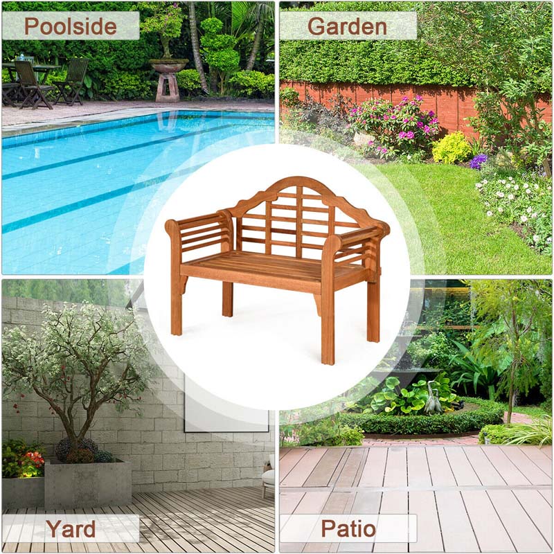 4 Ft Folding Outdoor Bench For Park Garden 2 Person Eucalyptus Wood Bench Loveseat Chair - Comfortable And Ergonomic Design