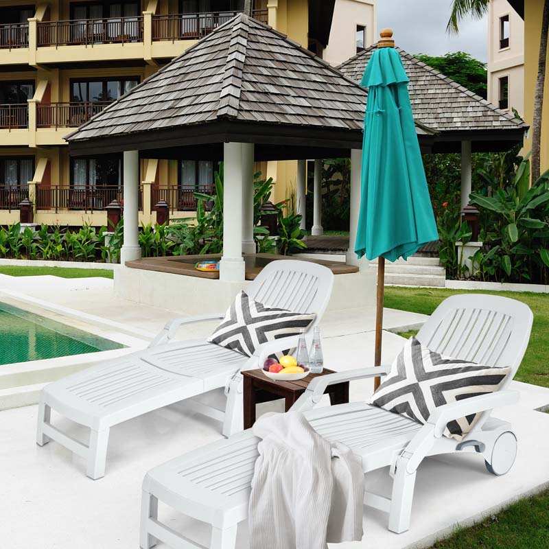 Weatherproof Folding Sun Lounger With Wheels 6 Position Plastic Outdoor Chaise Lounge Chair For Pool Beach Lawn - Comfortable And Ergonomic Design