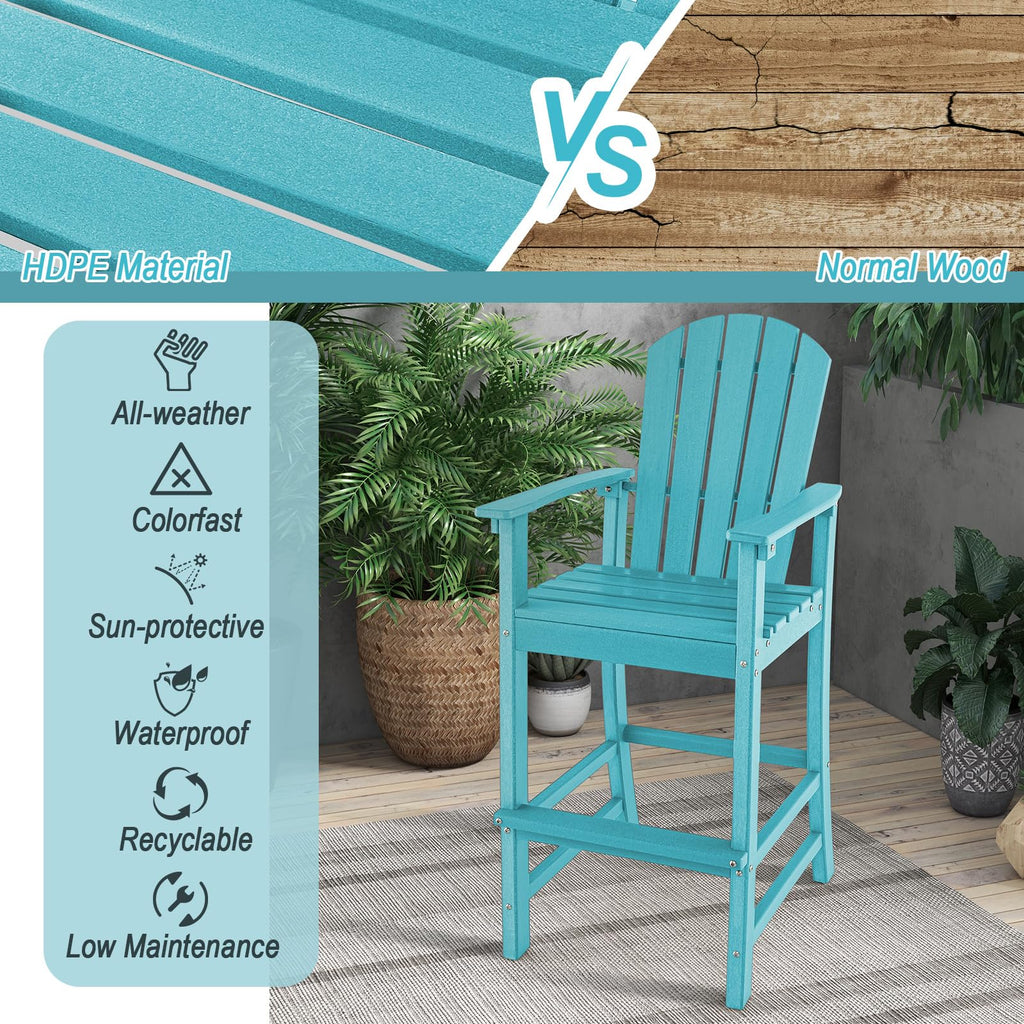 Outdoor Hdpe Tall Adirondack Chairs With Armrests Amp Footrest 30Quot Counter Height Bar Stools For Garden Backyard - Comfortable And Ergonomic Design