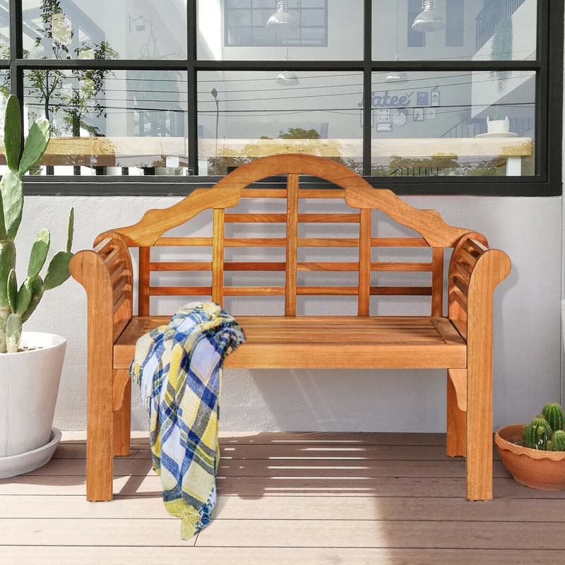 4 Ft Folding Outdoor Bench For Park Garden 2 Person Eucalyptus Wood Bench Loveseat Chair - Comfortable And Ergonomic Design
