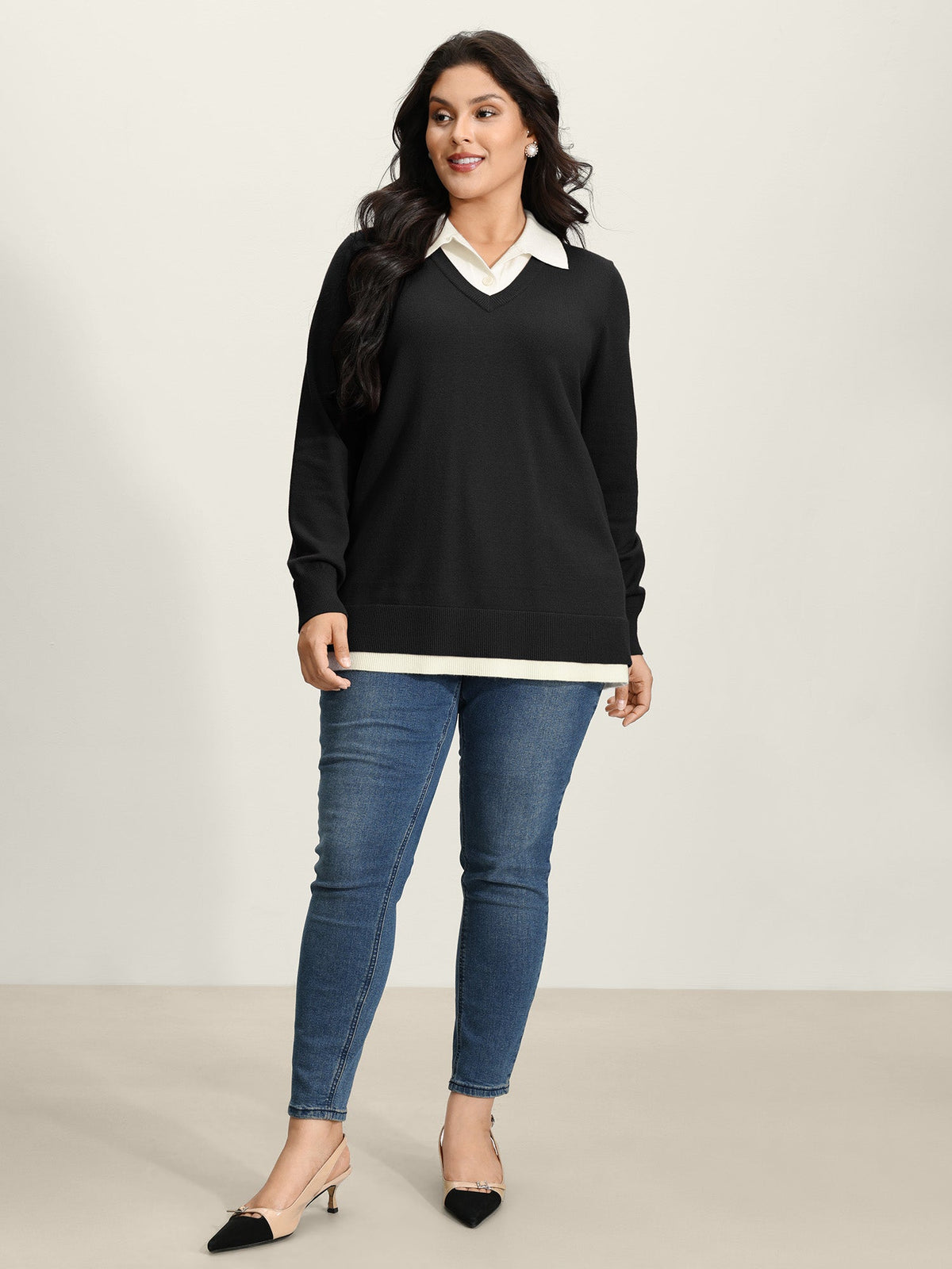 Supersoft 2-in-1 Polo Collar Color Contrast Pullover