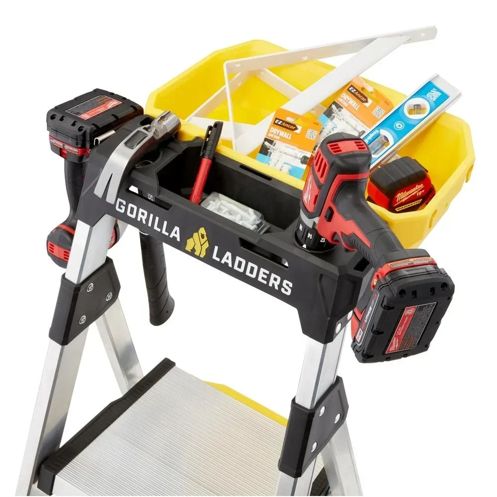 Gorilla Ladders Removable Dual Platform Heavy Duty Ladder with Project Bucket, 5.5 Ft, Aluminum, Multicolor