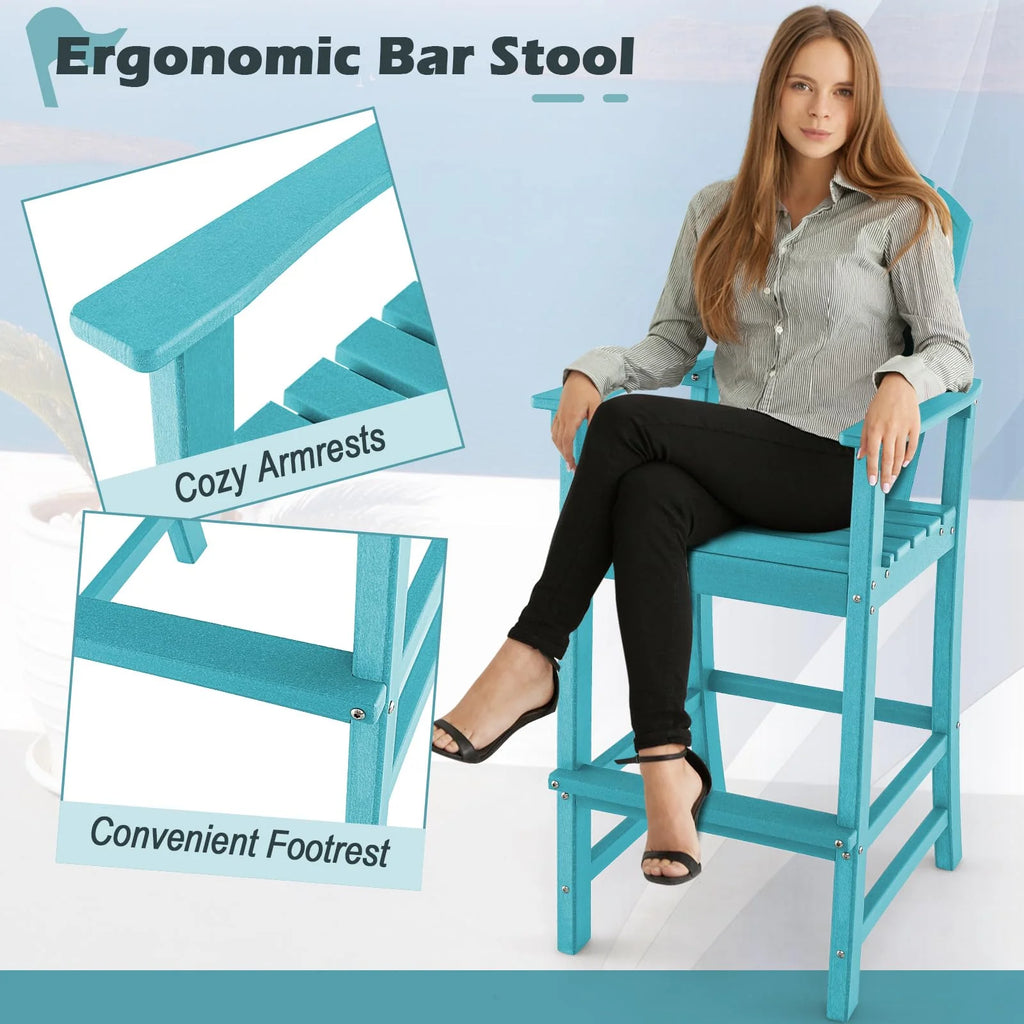 Outdoor Hdpe Tall Adirondack Chairs With Armrests Amp Footrest 30Quot Counter Height Bar Stools For Garden Backyard - Comfortable And Ergonomic Design