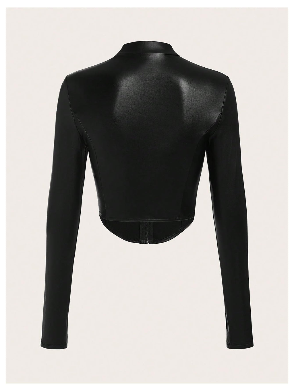 MakeMeChic Women's Leather Cropped Jacket Winter Y2K Long Sleeve Black Jacket Zip Up Outerwear Tops Black Small