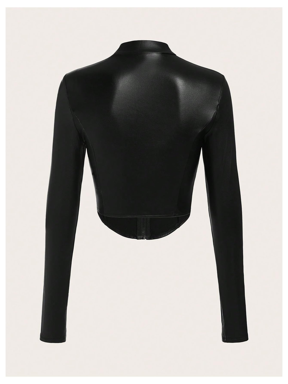 MakeMeChic Women's Leather Cropped Jacket Winter Y2K Long Sleeve Black Jacket Zip Up Outerwear Tops Black Small
