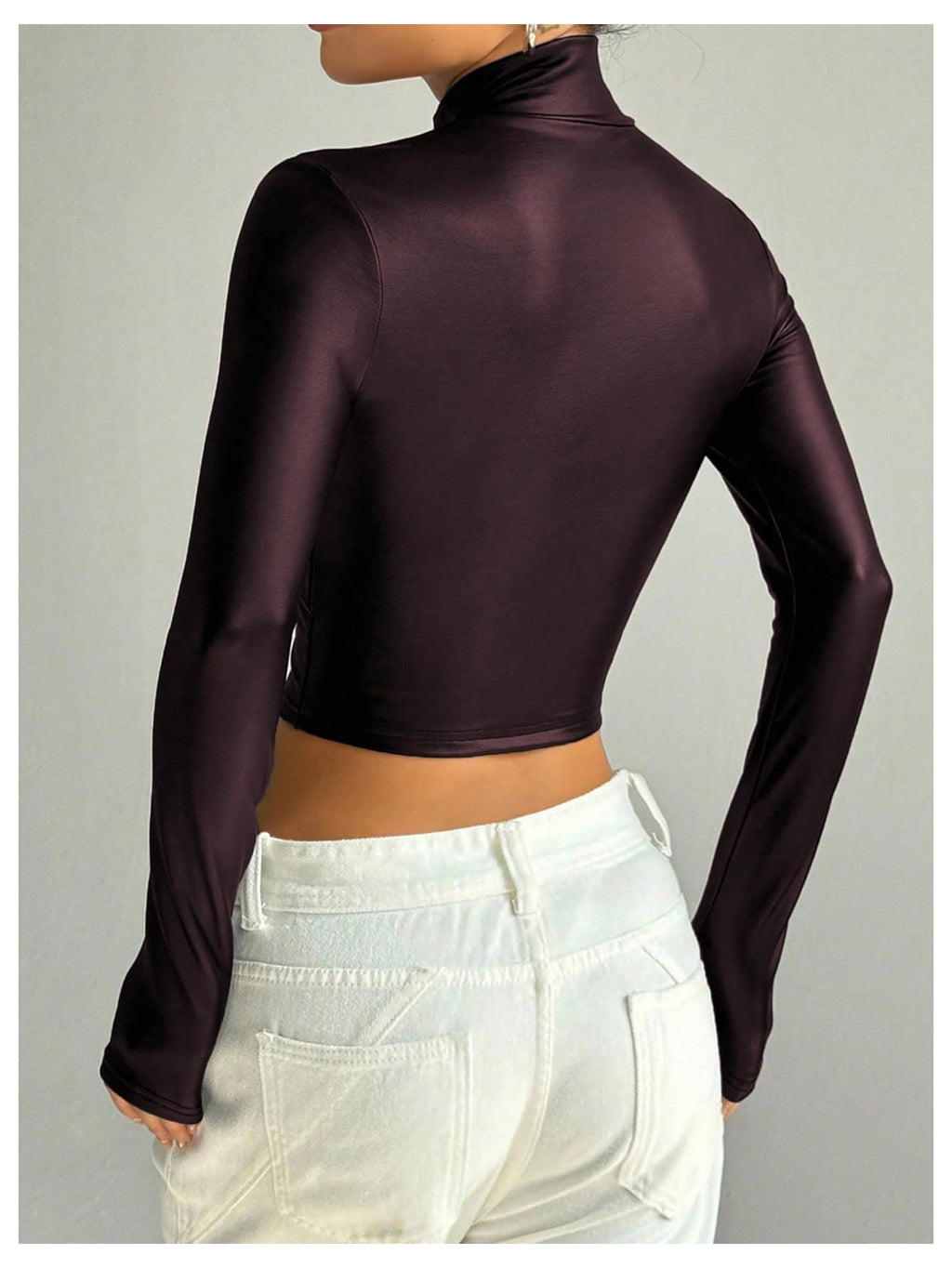 SOLY HUX Women's Faux Leather Zip Up Long Sleeve Fitted Crop Jackets Y2k Clothes Streetwear Plain Burgundy Medium