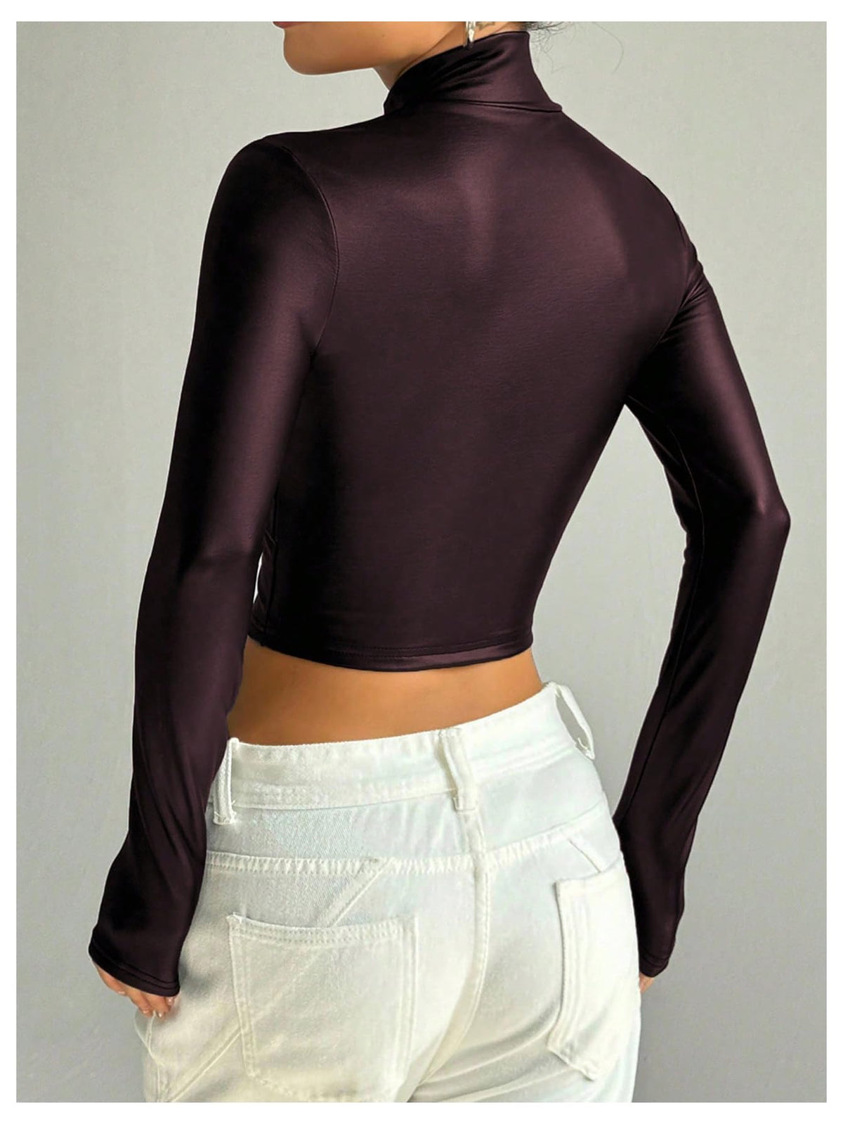 SOLY HUX Women's Faux Leather Zip Up Long Sleeve Fitted Crop Jackets Y2k Clothes Streetwear Plain Burgundy Medium