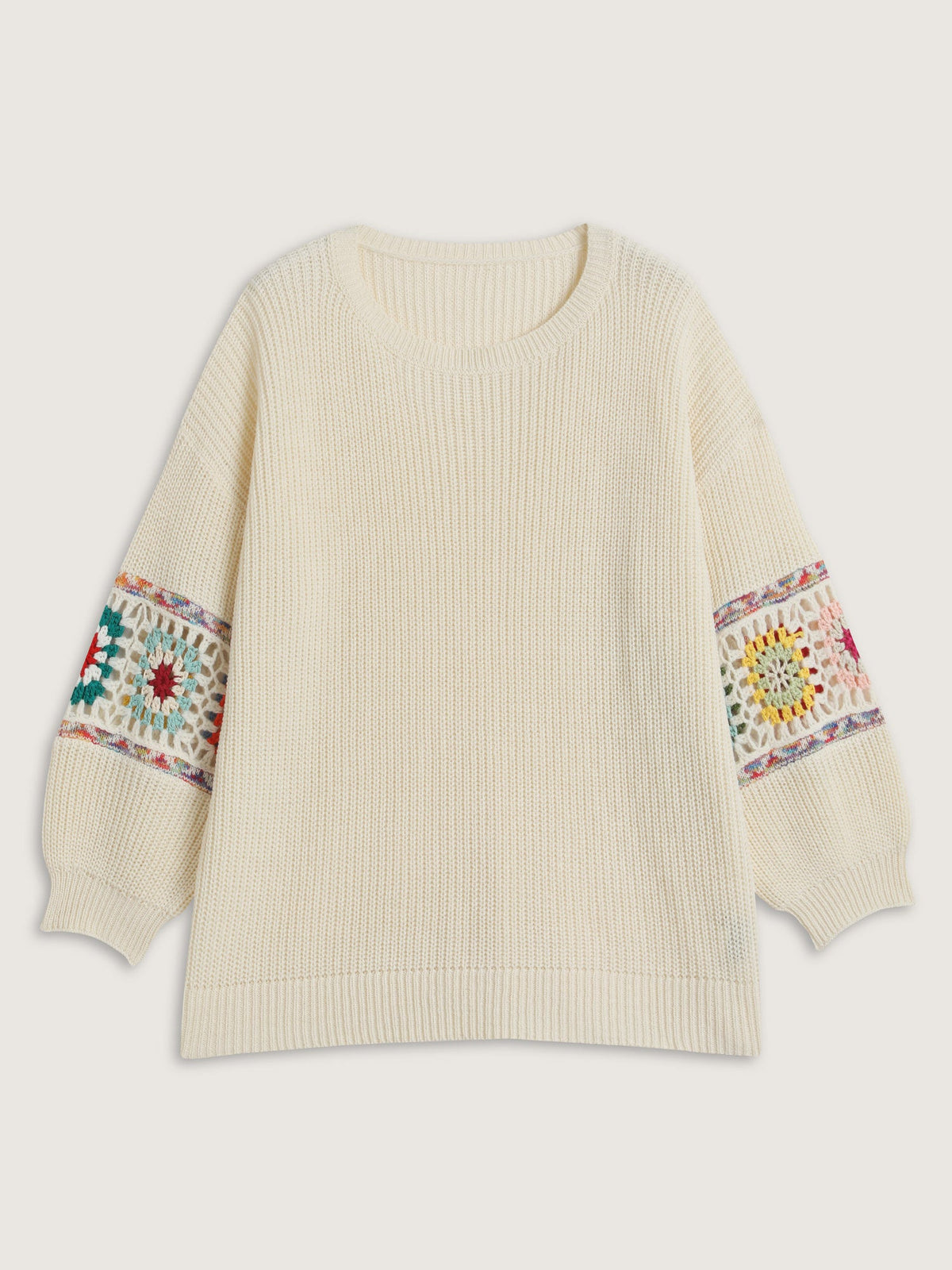 Crochet Floral Sleeve Lace Trim Pullover
