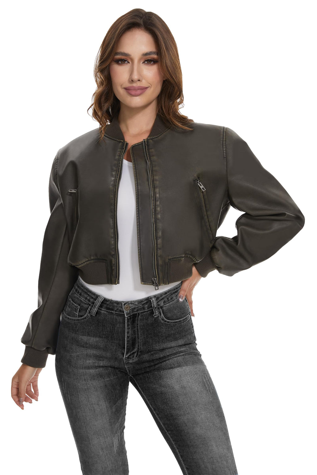 Fahsyee Women's Faux Leather Jacket. Moto Belted Biker Coat. Black S