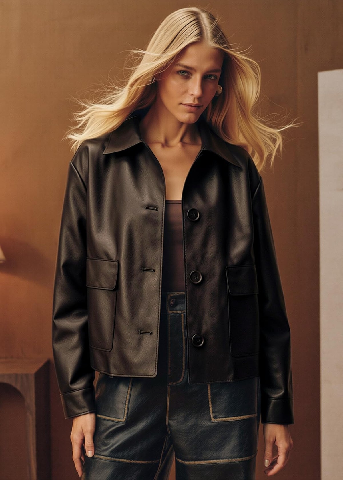 Pallivare Womens Faux Leather Cropped Jacket - Spring Motorcycle Biker Clothes Outfits Short Fashion PU Casual Coat FOS25176 Brown L