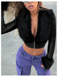 Milumia Women's PU Leather Cropped Jackets Fuzzy Zip Up Long Sleeve Crop Jacket Coats Black X-Small