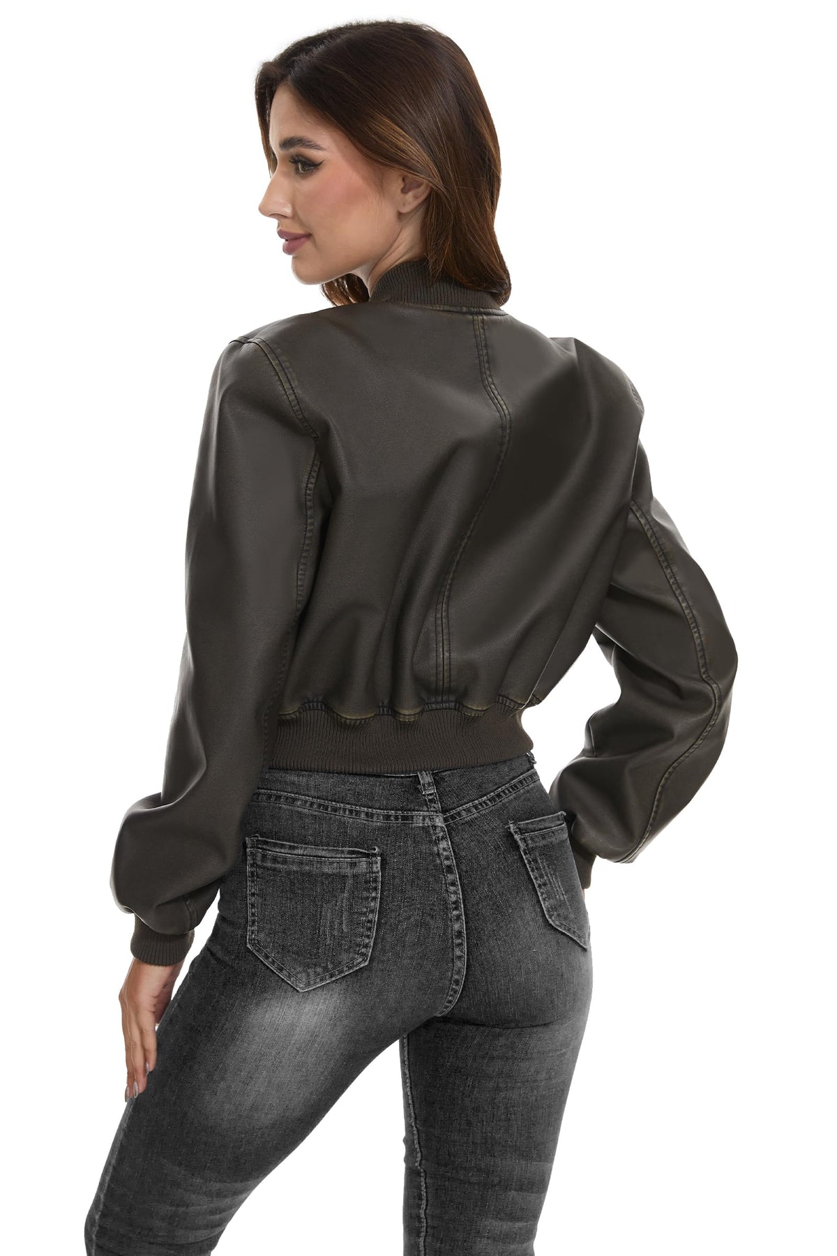 Fahsyee Women's Faux Leather Jacket. Moto Belted Biker Coat. Black S