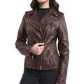 STREGA Women's Lambskin Leather Motorcycle Jacket - Real Leather Biker Jacket Women with Leather Pullers for Timeless Everyday Style | Brown ¨C Medium