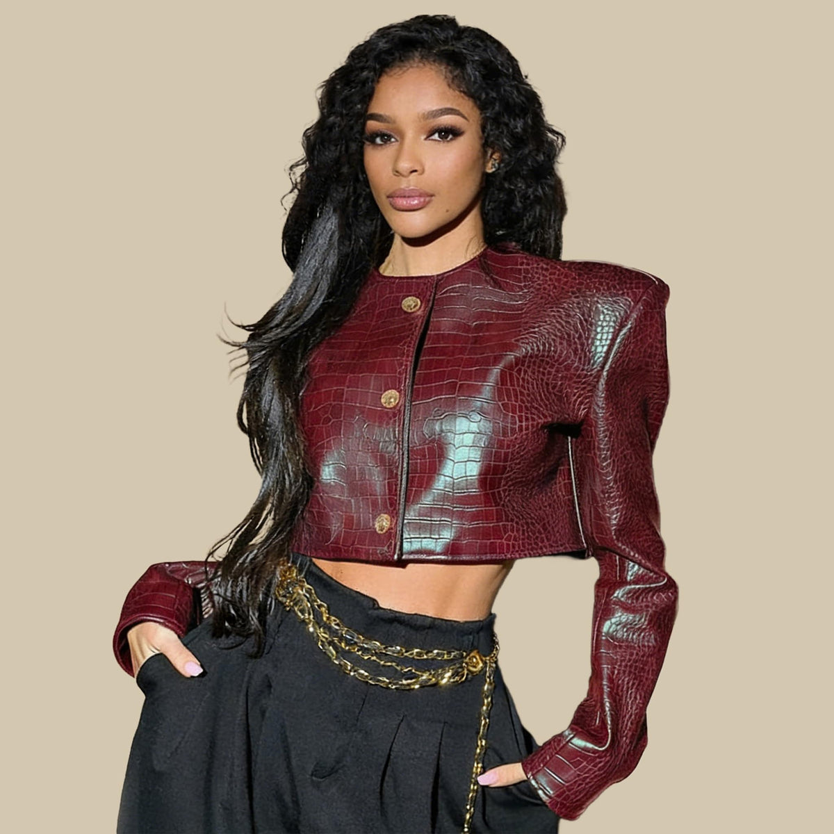 RISCUYY Leather Jacket for Women Burgundy Faux Leather Jacket Red Bomber Cropped Jackets Going out Coat