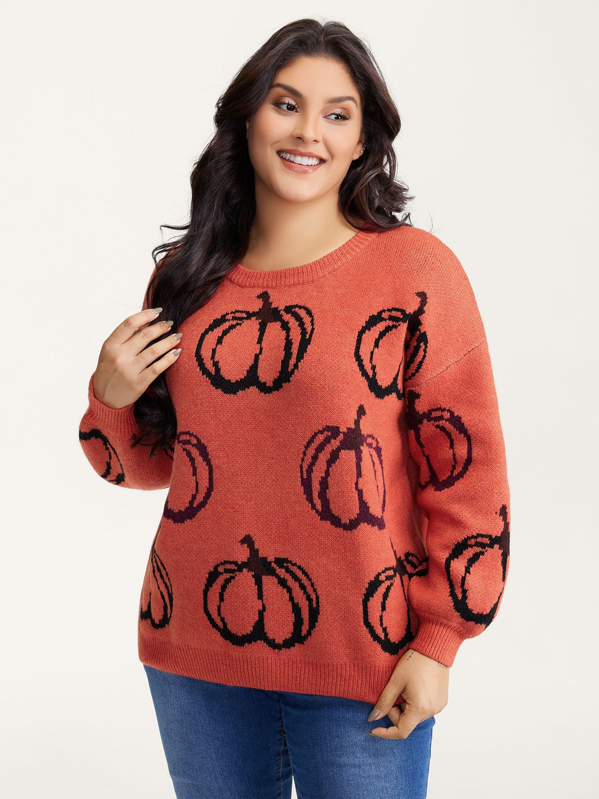 Pumpkin Patch Print Drop Shoulder Pullover