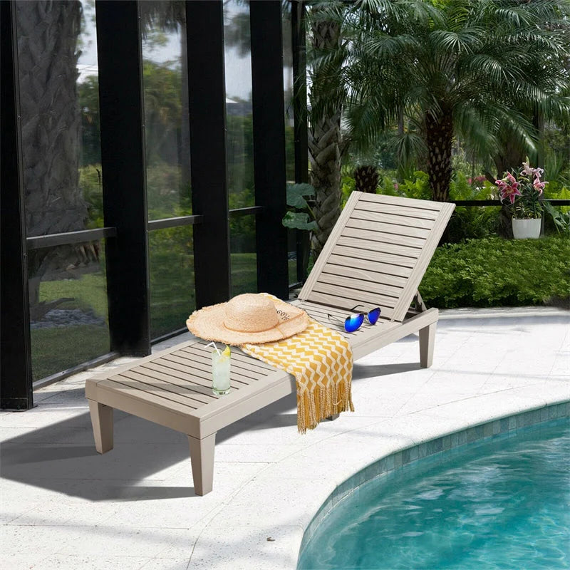 Outdoor Chaise Lounge Chair Patio Recliner Adjustable With 5 Positions Wood Texture Design Waterproof Easy To Assemble - Comfortable And Ergonomic Design