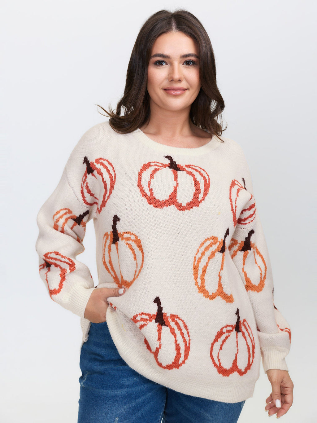 Pumpkin Patch Print Drop Shoulder Pullover