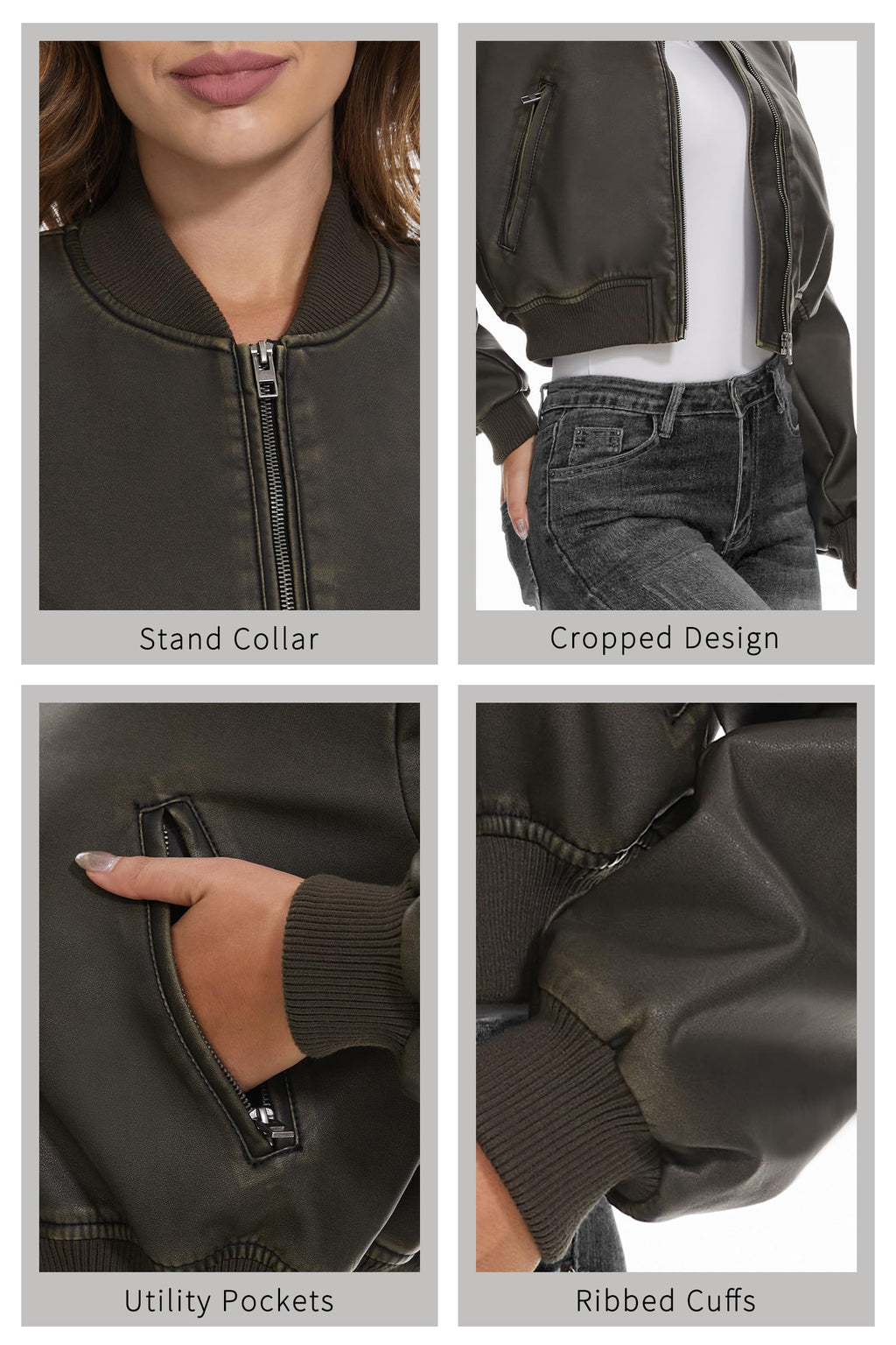 Fahsyee Women's Faux Leather Jacket. Moto Belted Biker Coat. Black S