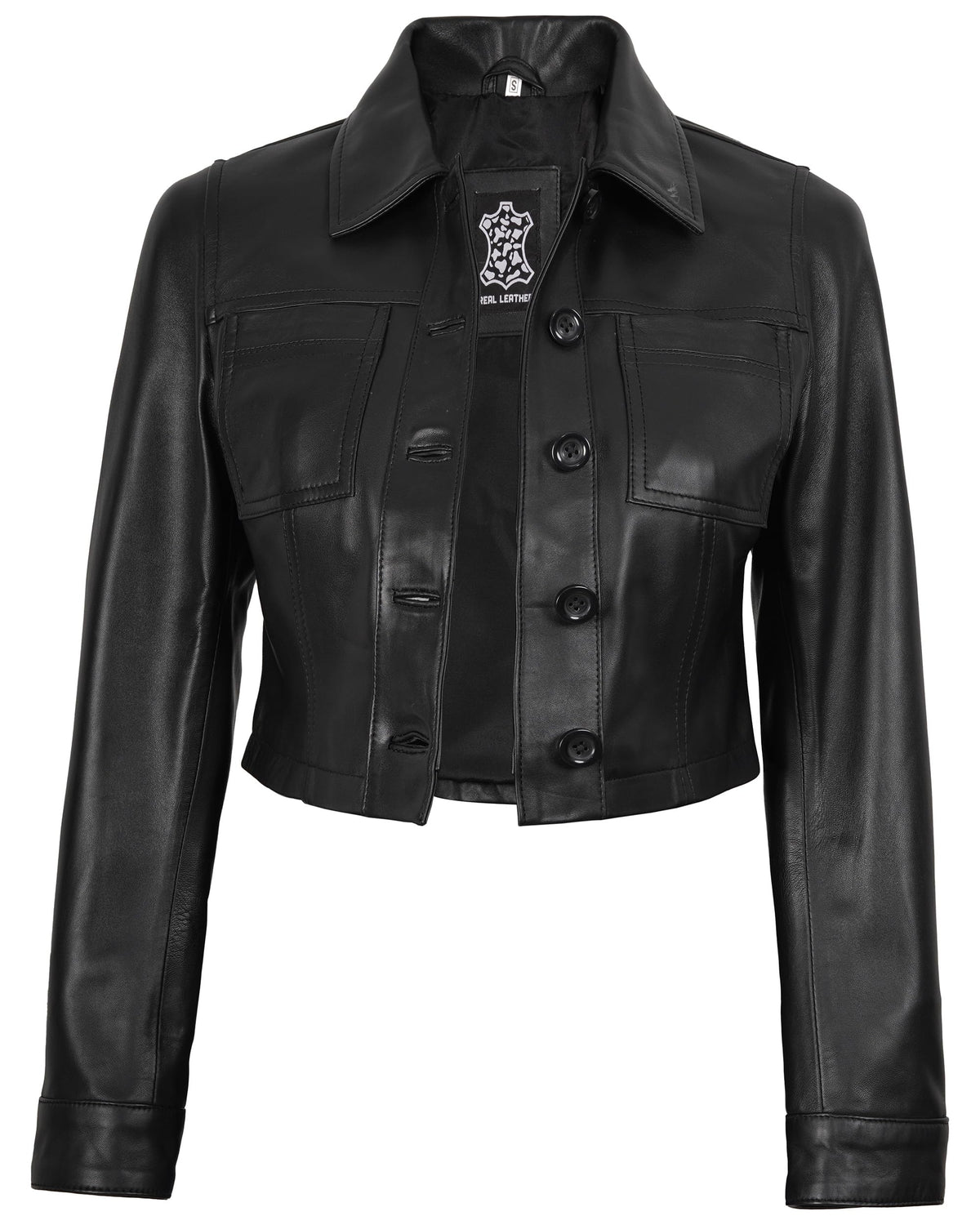 fjackets Leather Jacket Cropped Women - Real Lambskin Women Leather Jacket|Mable Cropped Black. [1329304] L