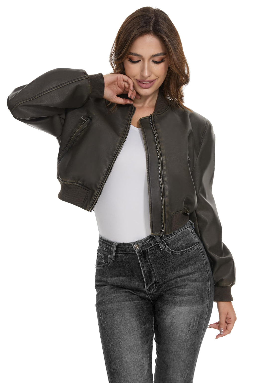 Fahsyee Women's Faux Leather Jacket. Moto Belted Biker Coat. Black S