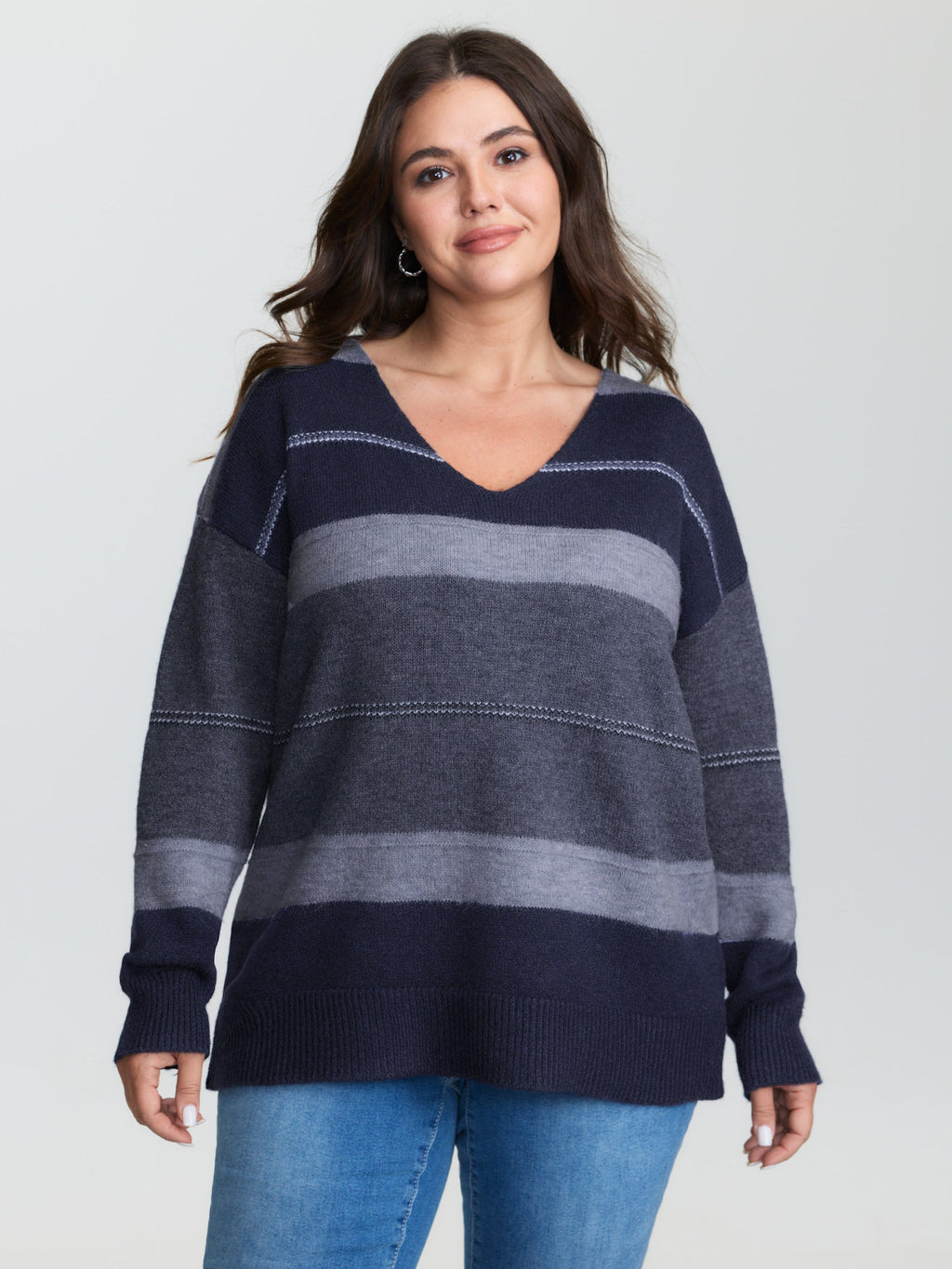 Striped Print Color Contrast Pullover