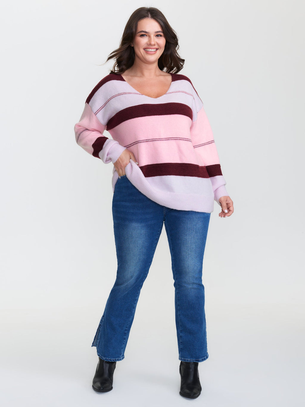 Striped Print Color Contrast Pullover