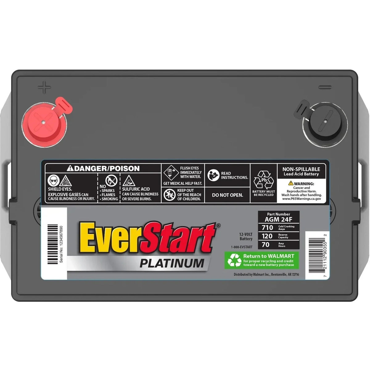 EverStart Platinum AGM car battery, Group 24F, 12 Volt, 750 CCA – Made in the USA