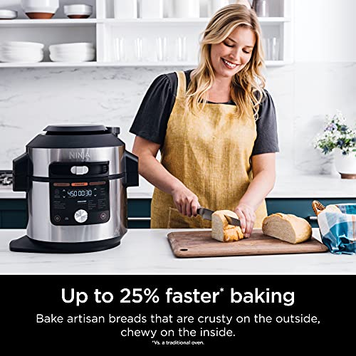 Ninja OL701 Foodi 14 in 1 SMART XL 8 Qt. Pressure Cooker Steam Fryer with SmartLid &amp; Thermometer   Auto Steam Release, that Air Fries, Proofs &amp; More, 3 Layer Capacity, 5 Qt. Crisp Basket, Silver/Black