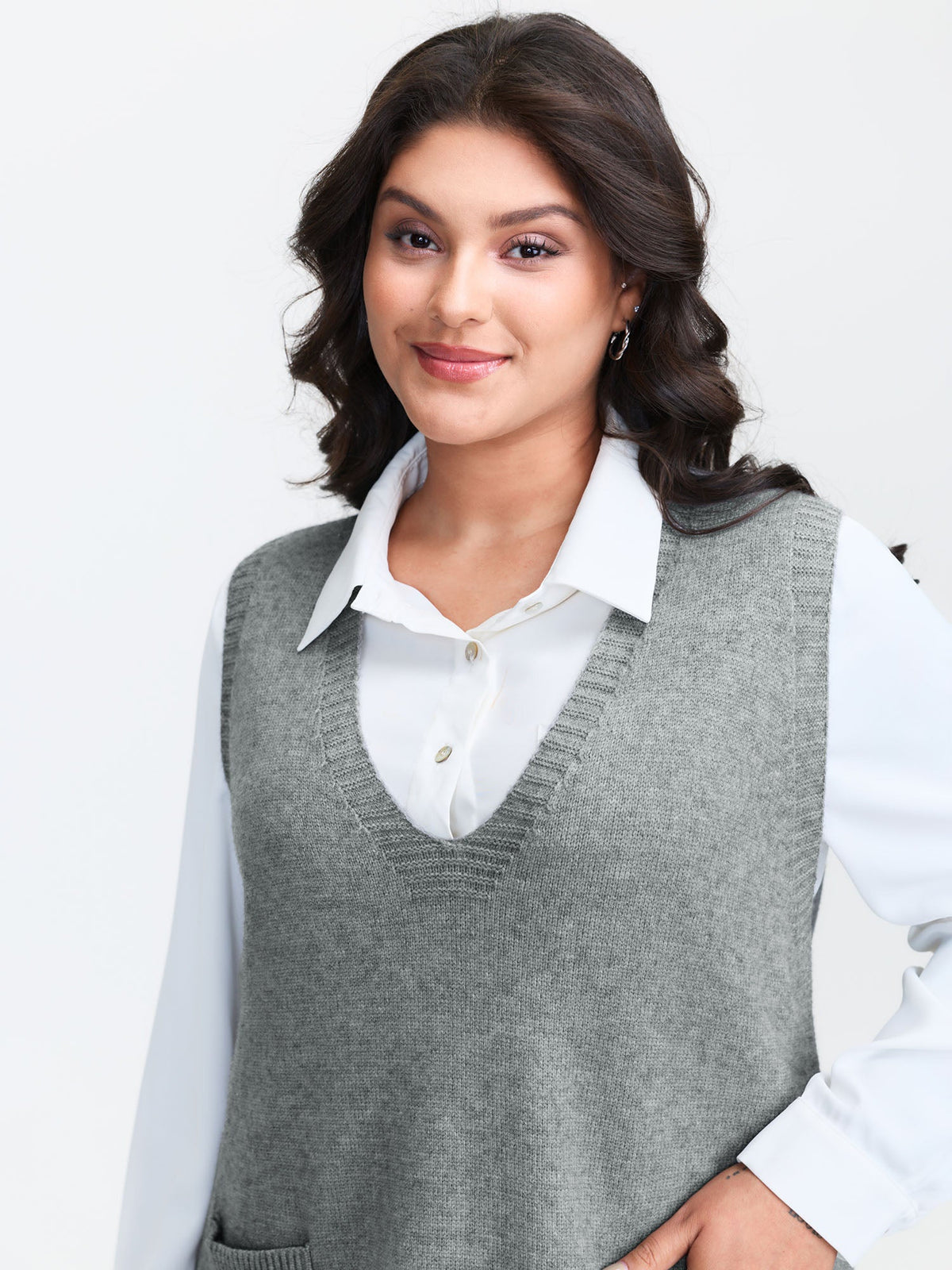 A-Line Pockets V-Neck Pullover