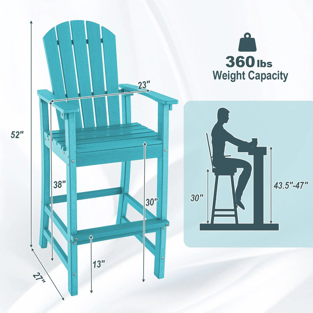 Outdoor Hdpe Tall Adirondack Chairs With Armrests Amp Footrest 30Quot Counter Height Bar Stools For Garden Backyard - Comfortable And Ergonomic Design