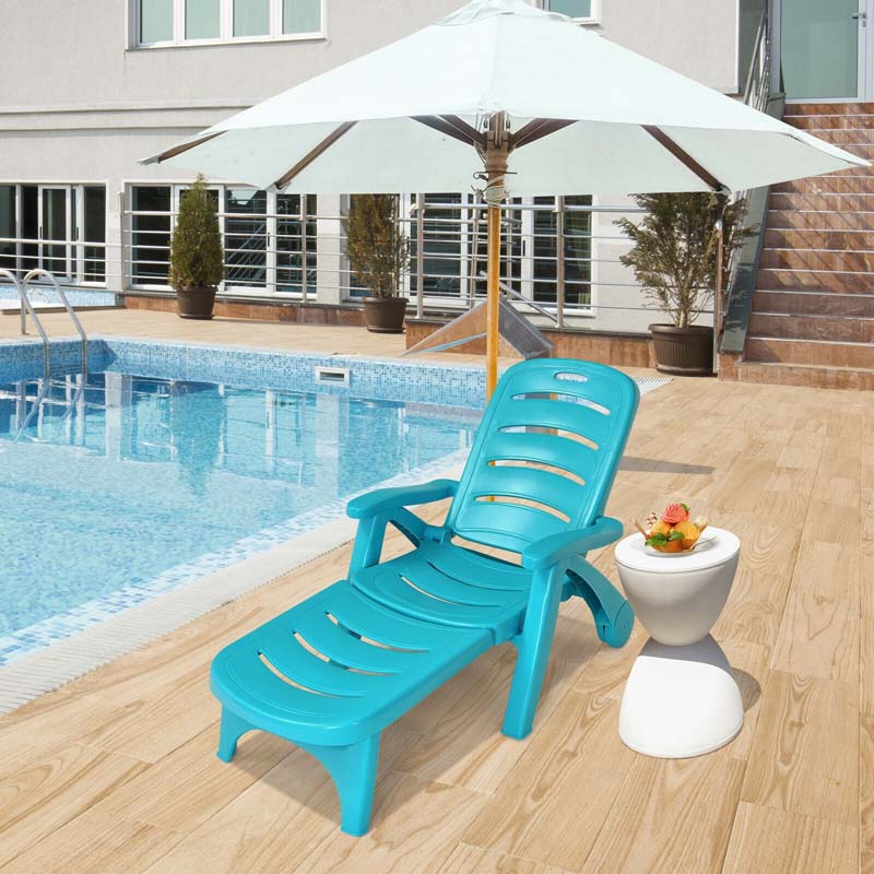 Rolling Folding Plastic Pool Lounge Chair With Armrests 5 Position Outdoor Sun Lounger Patio Deck Chair Beach Chair - Comfortable And Ergonomic Design