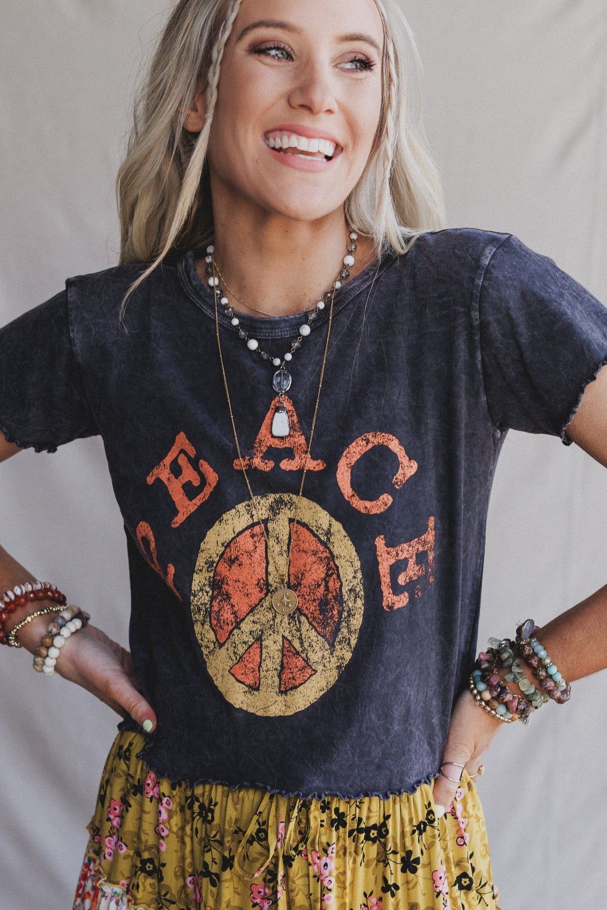 Peaceful Charm Graphic Tee - Charcoal