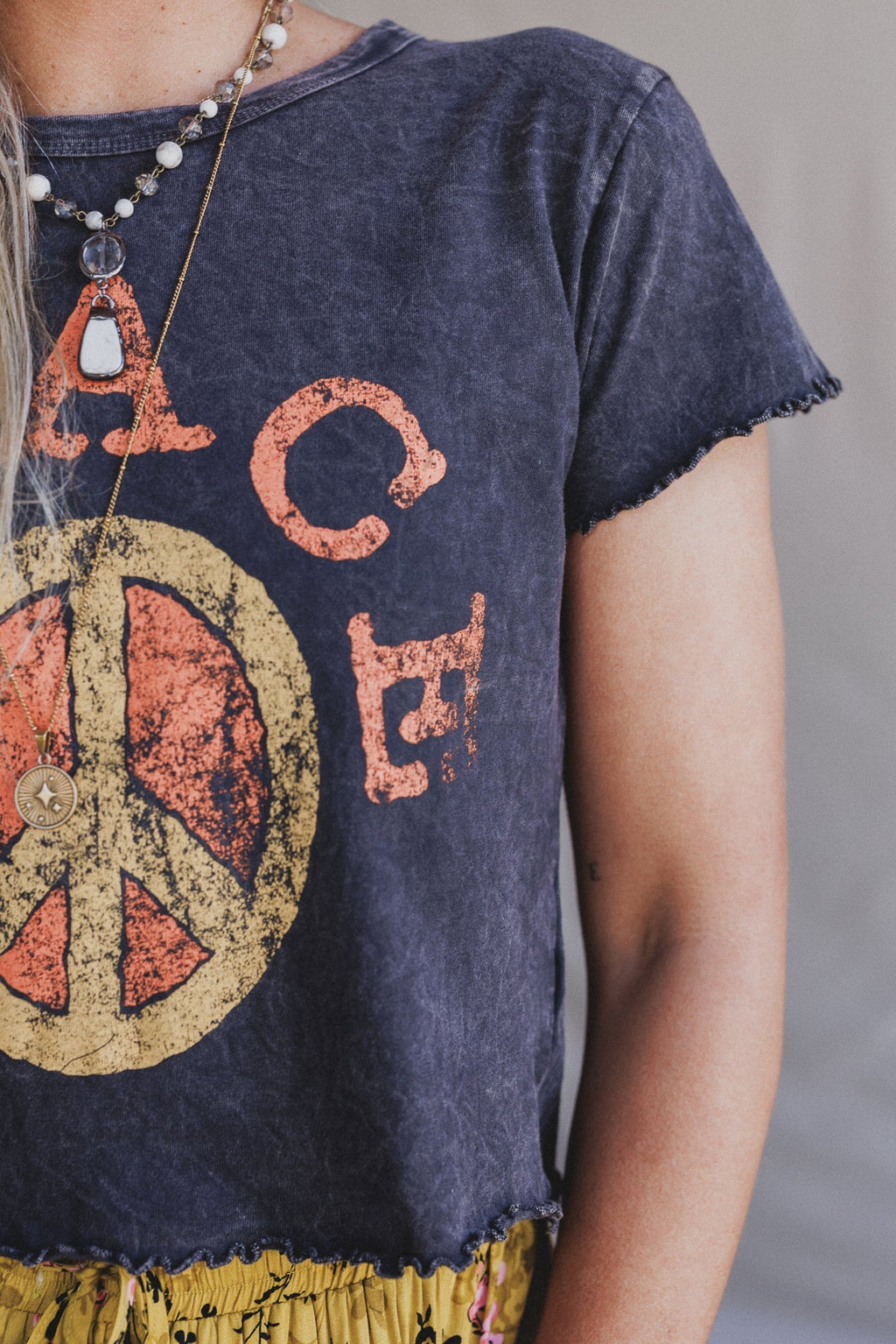 Peaceful Charm Graphic Tee - Charcoal