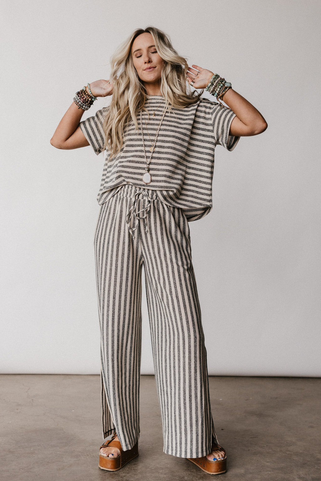 The Nest Ibiza Breeze Striped Top - Taupe Black