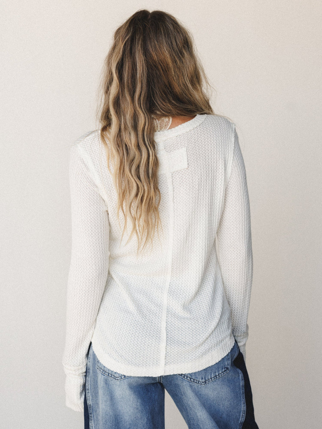 The Nest Jacqueline Waffle Long Sleeve Top - Cream
