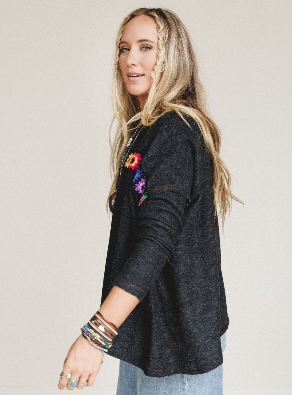 The Nest Cozy Up Crochet Top - Charcoal